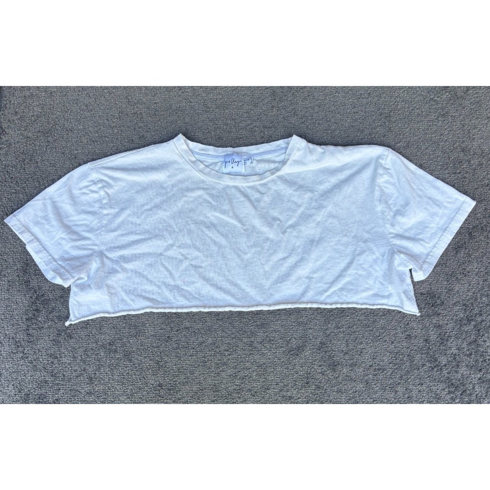 Polly  Shirt Crop Women Size 6 Blue Cotton Crew Neck Short Sleeve Pullover‎